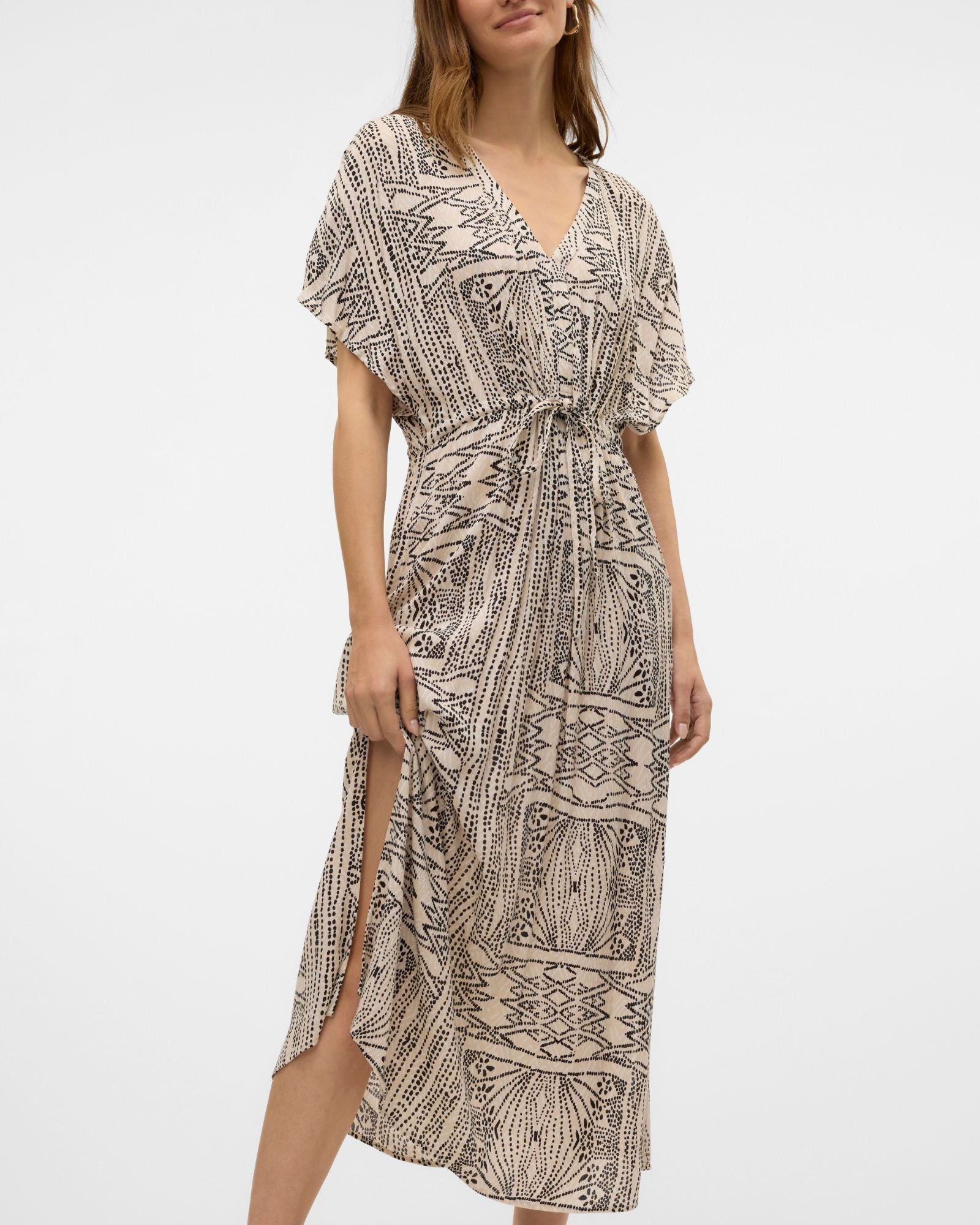 VMMENNY SLEEVED PRINTED MIDI DRESS